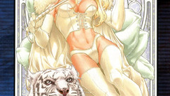 Blondes woman white tiger