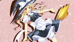 Blondes yellow eyes touhou kirisame marisa brooms maid costumes
