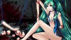 Blood Anime blue hair long hair barefoot anime girls hatsune 