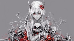 Blood Anime Bones white hair red eyes monochrome skulls 