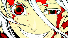 Blood Anime close-up scars red eyes faces smiling anime girls 