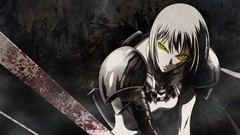 Blood Anime fight armor Swords anime girls claymore yellow eyes