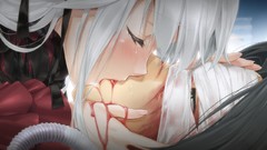Blood Anime kissing anime girls gray hair game cg happoubi jin 