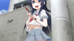 Blood Anime tie Knives smiling long hair anime girls blue eyes 