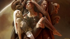 Blood bald white hair skulls blondes fantasy art pale skin