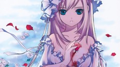 Blood blondes long hair blue eyes flower petals wedding dresses