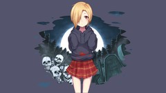 Blood cemetery tombstones blondes skirts anime girls short hair 