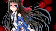 Blood clothes long hair anime girls blue eyes black hair hair 