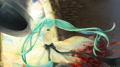 Blood dress collar long hair hatsune miku vocaloid twintails 