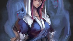 Blood dress hats ghosts red eyes skeletons hugging pink hair 