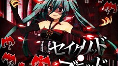 Blood dress red eyes long hair hatsune miku vocaloid open mouth 