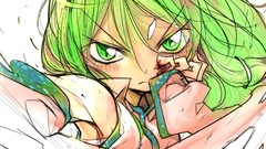 Blood faces action blush long hair anime girls armpits green 