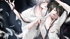 Blood feathers glasses tie white hair Razor chains shirts pants 