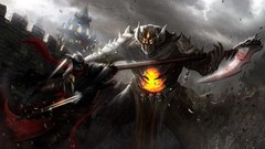 Blood fight horns Knights armor Swords chains scythe creatures 