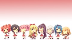 Blood glasses Chibi white hair red eyes blondes blush blue hair 