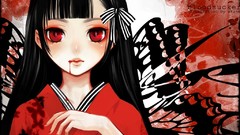 Blood lips red eyes kimono Japanese clothes
