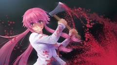 Blood pink hair long hair pink eyes anime girls mirai nikki 