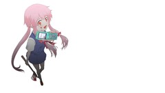 Blood red eyes pink hair school uniforms mirai nikki gasai yuno 