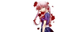 Blood white background pink hair school uniforms mirai nikki 
