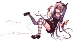 Blood white background red eyes Ribbons stockings anime girls 
