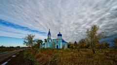 Blue abandoned houses