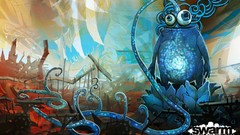 Blue abstract Monsters swarm artwork video games