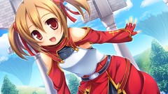 Blue Anime brown smiling short hair skies twintails sword art 