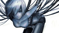 Blue Anime monochrome anime girls Simple Background mecha