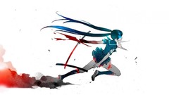 Blue Anime white background Swords flames long hair anime girls 
