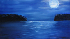 Blue artwork moon Sea