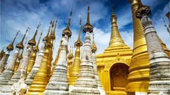Blue Asia Temples golden Myanmar asian architecture pagodas 