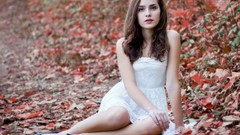 Blue autumn woman brunettes lip gloss