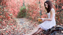 Blue autumn woman brunettes lip gloss