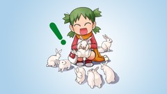 Blue background anime girls Bunnies closed eyes green hair open 