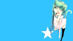 Blue background barefoot hatsune miku vocaloid nekomimi animal 