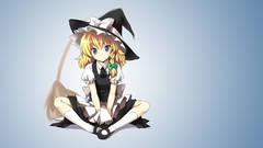 Blue background blondes long hair anime girls blue eyes witches 