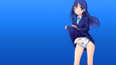 Blue background blue hair long hair anime girls blue eyes wink 