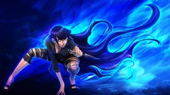 Blue background blue hair long hair anime girls hyuuga hinata 