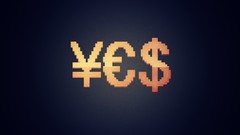 Blue background Euro Finance 8-bit yen minimalistic Simple 