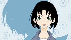 Blue background faces blush anime girls green eyes short hair 