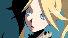 Blue background faces earrings blondes long hair anime girls 