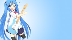 Blue background guitars skirts long hair school uniforms 