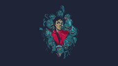 Blue background Michael Jackson Thriller zombies singers artwork