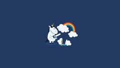 blue background Minimalism unicorn rainbows Simple Background