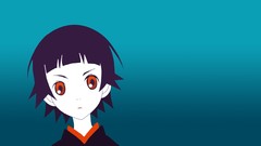 Blue background red eyes faces anime girls short hair bangs 