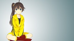 Blue background sitting long hair anime girls blue eyes 