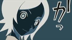 Blue background white hair faces anime girls negative short 