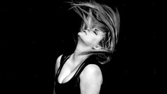 Blue black and white woman monochrome cleavage