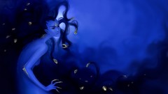 Blue blue background scales skulls long hair medusa artwork 