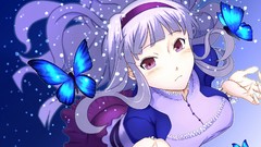 Blue Butterflies Anime white hair Ribbons pink hair long hair 